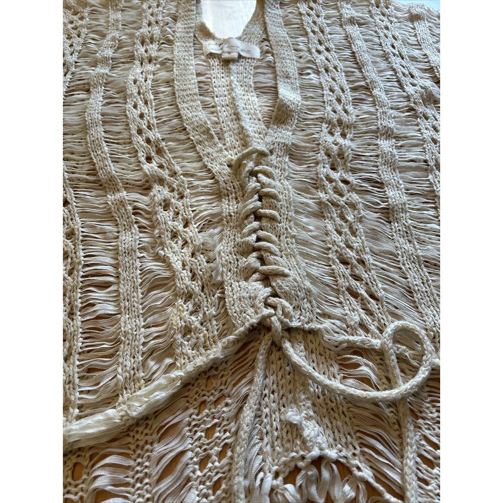VINTAGE HAVANA IVORY BOHO FRINGE CARDIGAN SIZE M - Picture 2 of 11